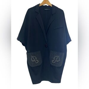 PHILIPP PLEIN EXTRA LONG JACKET IN BLACK